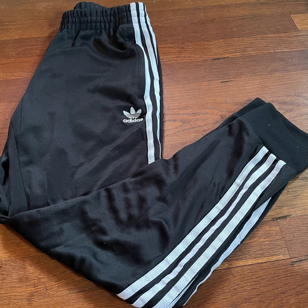 Adidas Black Joggers with Gray Stripes